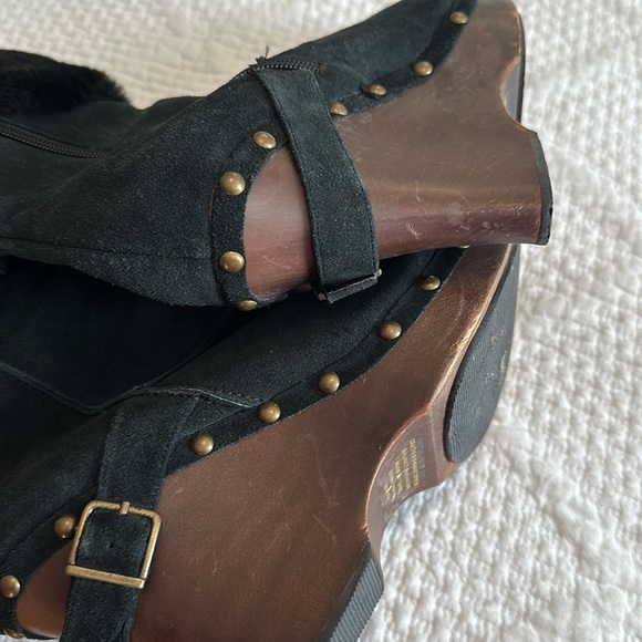 Colin Stuart Black Faux Fur & Suede Leather Studded Booties Size 8.5 - Picture 7 of 14